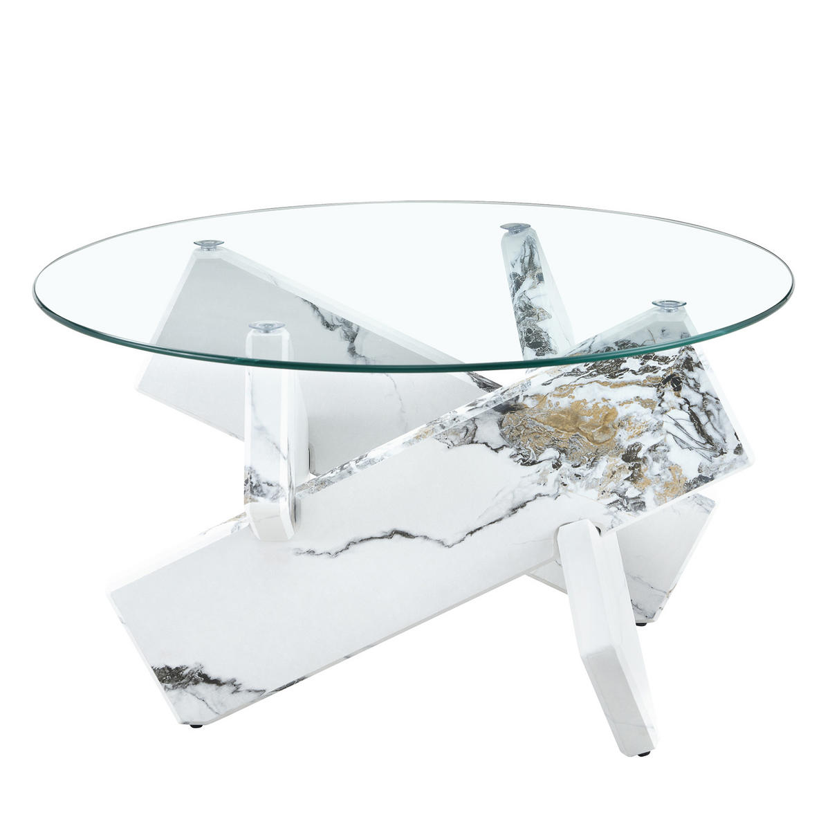 COUCHTISCH 79/45 cm aus Glas und MDF in Weiß mit Marmordekor - Klar, Holzwerkstoff (79/79/45cm) - Flora Grace