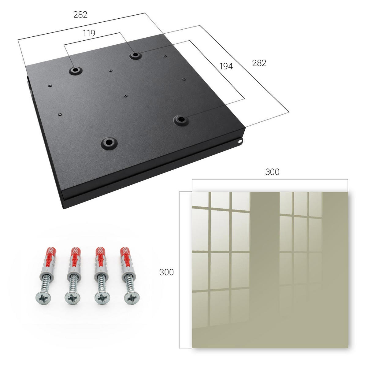 SCHLÜSSELBOX Schwarz 30x30 cm- Türöffnung nach rechts - Dunkelcreme - Creme, Metall (30/30/5cm) - TULUP