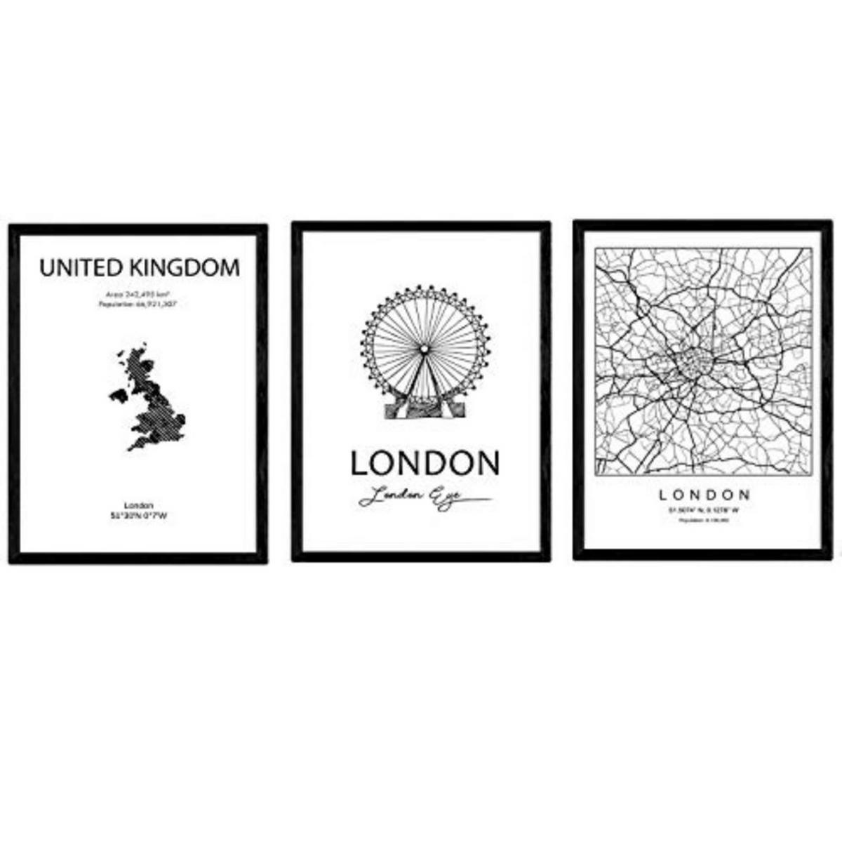 POSTER Set Mit 3 London Stadtplan B A3 Rahmenlos - Klar, Papier (29.7/5/42cm) - Nacnic