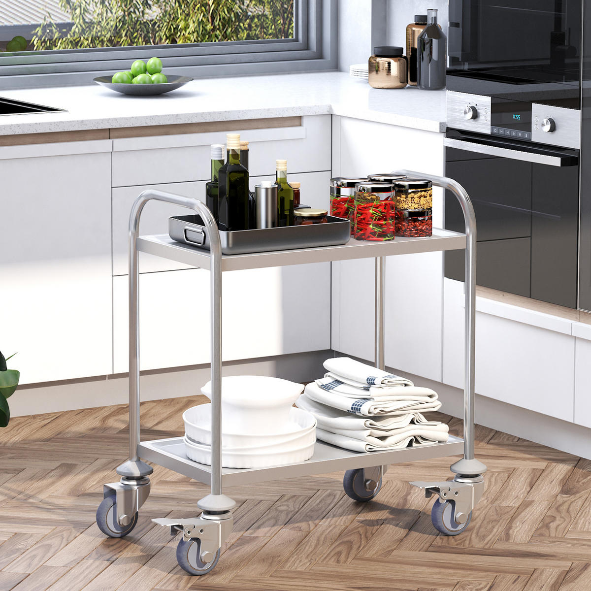 KÜCHENWAGEN, Zweistöckiger Edelstahl-Rollwagen, 80 x 45 x 82 cm, Silber - Multicolor, Metall (80/82/45cm) - FORIOUS
