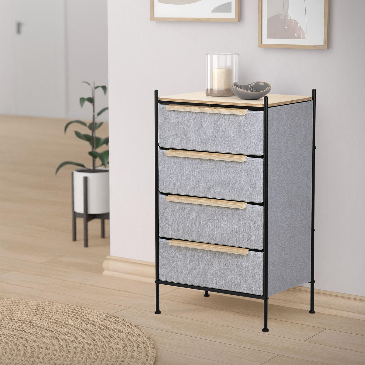 KOMMODE mit 4 Schubladen aus Stoff 58x98x42,5 cm Grau - Dunkelgrau, Holzwerkstoff (58/98/42.5cm) - ML-DESIGN