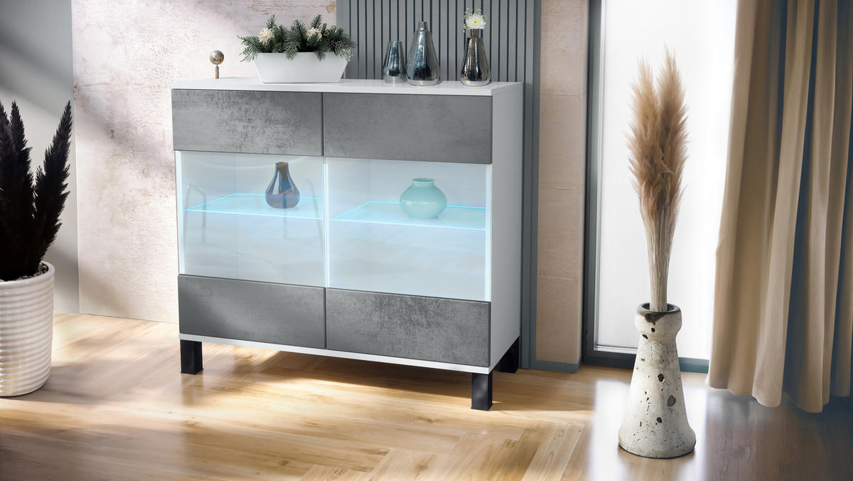 KOMMODE Bari Beton Dunkel Optik - Dunkelgrau, Holzwerkstoff (92.5/84.5/35cm) - Vladon