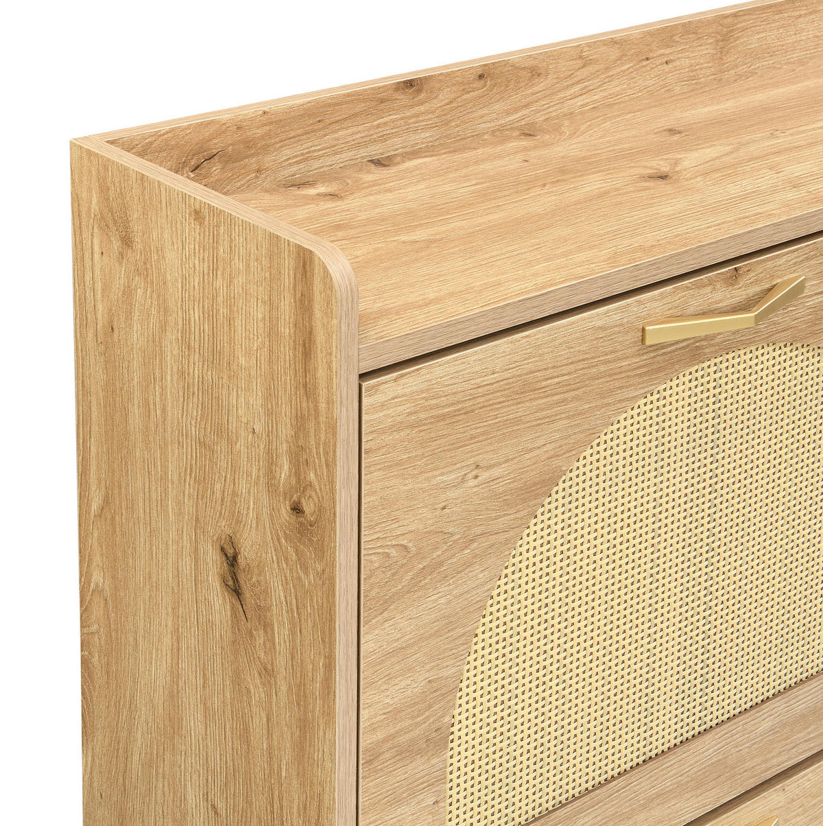SCHUHSCHRANK 108,5/24/100 cm in Holzfarbe mit Rattantüren und Metallgestell - Naturfarben, Holzwerkstoff (108.5/100/24cm) - Flora Grace