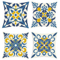 KISSENBEZÜGE 4er Set Blume Blau Geometrisch 45 x 45 cm - Multicolor, Textil (40/40cm)