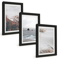 BILDER SET 3er Set - 20x30 cm Schwarzer Rahmen - Berge, Wolken, Meer, Sand, Natur - Schwarz, Kunststoff (20/30cm) - TULUP