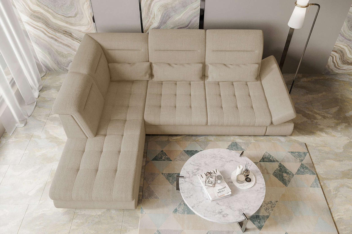 ECKSOFA Toscana Velours inkl. Schlaffunktion - Creme, Textil (227/279cm) - 99rooms