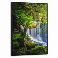LEINWAND Bilder mit Rahmen - Dschungel - Wasserfall - Australien - Pflanzen - Natur - 60x80 - Dunkelgrün, Textil (60/80cm) - MuchoWow