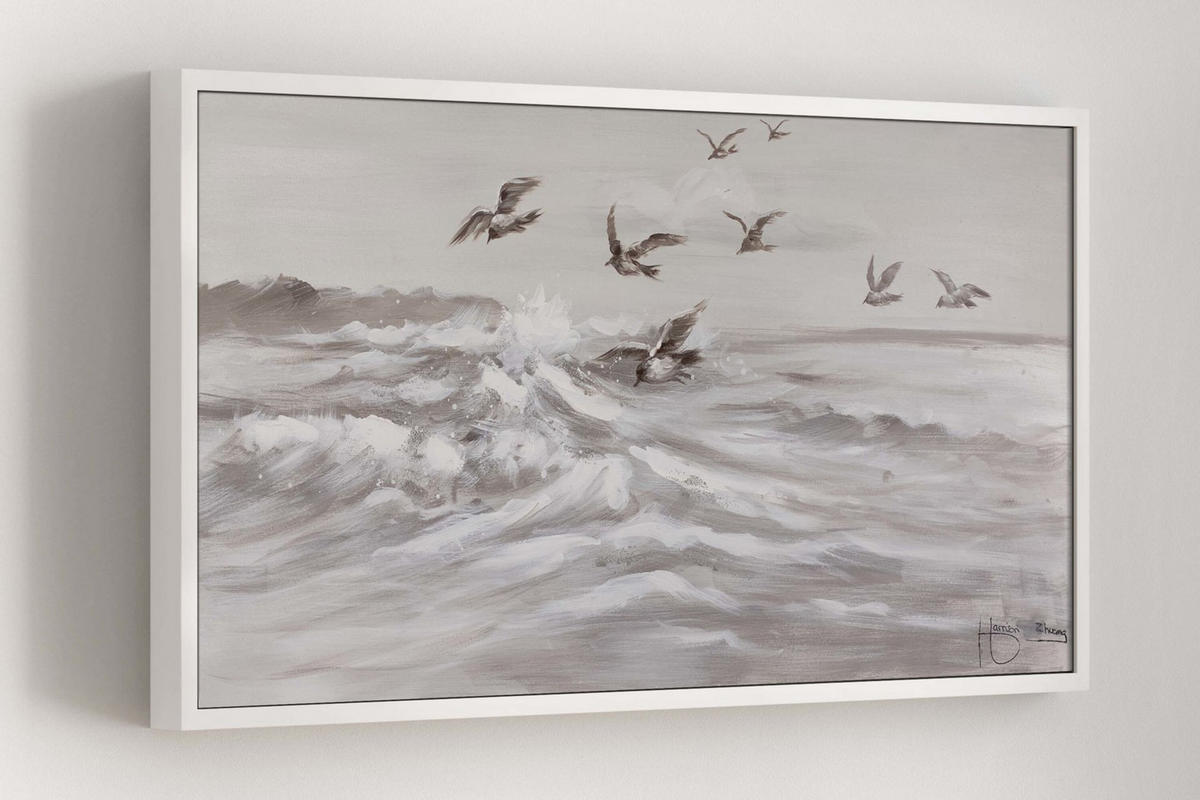 OLEJOMAĽBA 120/60 cm, More a pláž - sivá, drevo/textil (120/60cm) - KUNSTLOFT
