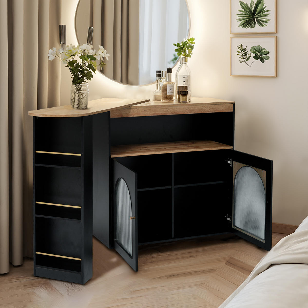 BARTISCH ausziehbar mit LED - Schwarz, Holzwerkstoff (39/105/193cm) - Urban Meuble