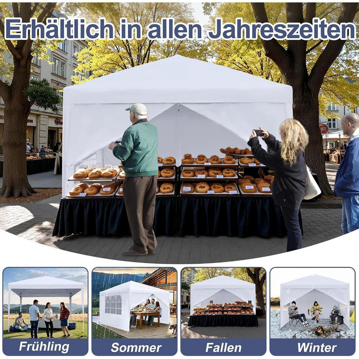 FALTPAVILLON 2.5 x 2.5 m Weiß Wasserdicht mit 4 Seitenteilen - Weiß, Textil (250/260/250cm)