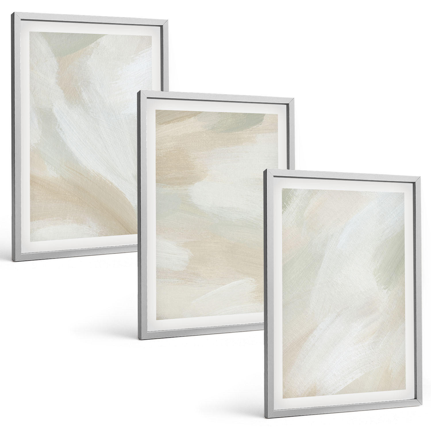 BILDER SET 3er Set - 40x60 cm Silberner Rahmen - Minimalismus der Farbstruktur - Silberfarben, Kunststoff (40/60cm) - TULUP