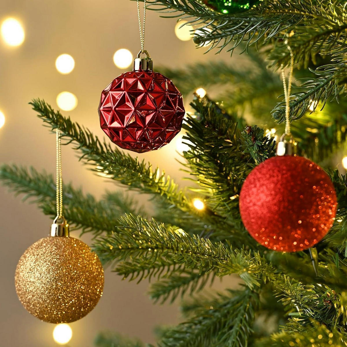 WEIHNACHTSKUGELN 50-teiliges Set Kunststoff Rot Grün Gold 5 cm - Multicolor, Kunststoff (6/6/6cm)
