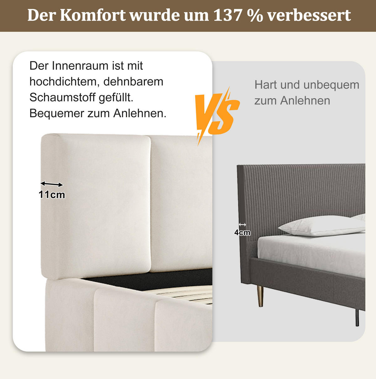 BETT mit Lattenrost 180x200 cm Chenille Beige - Beige, Holz (180/200cm) - Meubliv
