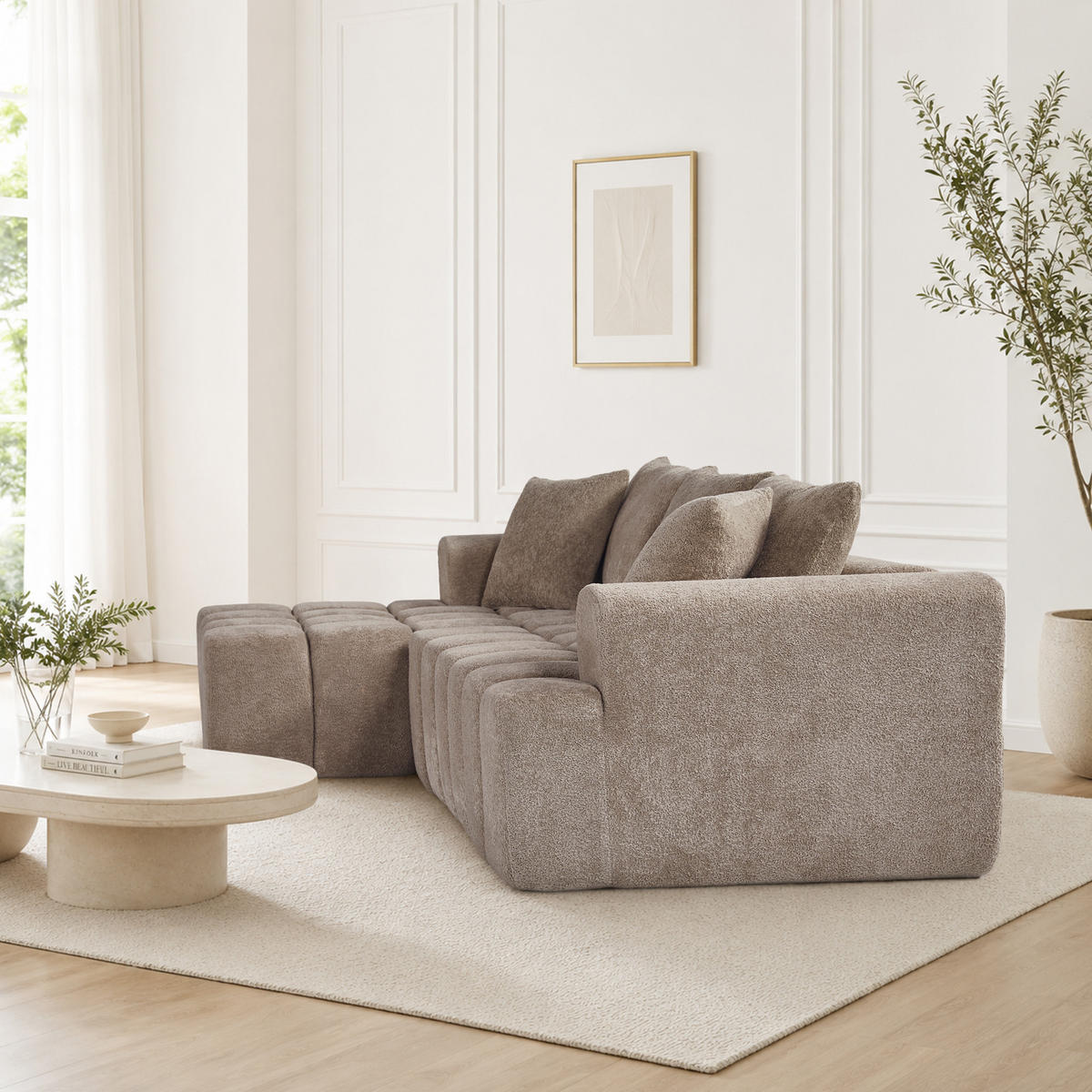 ECKSOFA L-Form 3-Sitzer in Taupe aus Samt mit linker Chaiselongue - Taupe, Textil (250/160cm) - CHICFURN