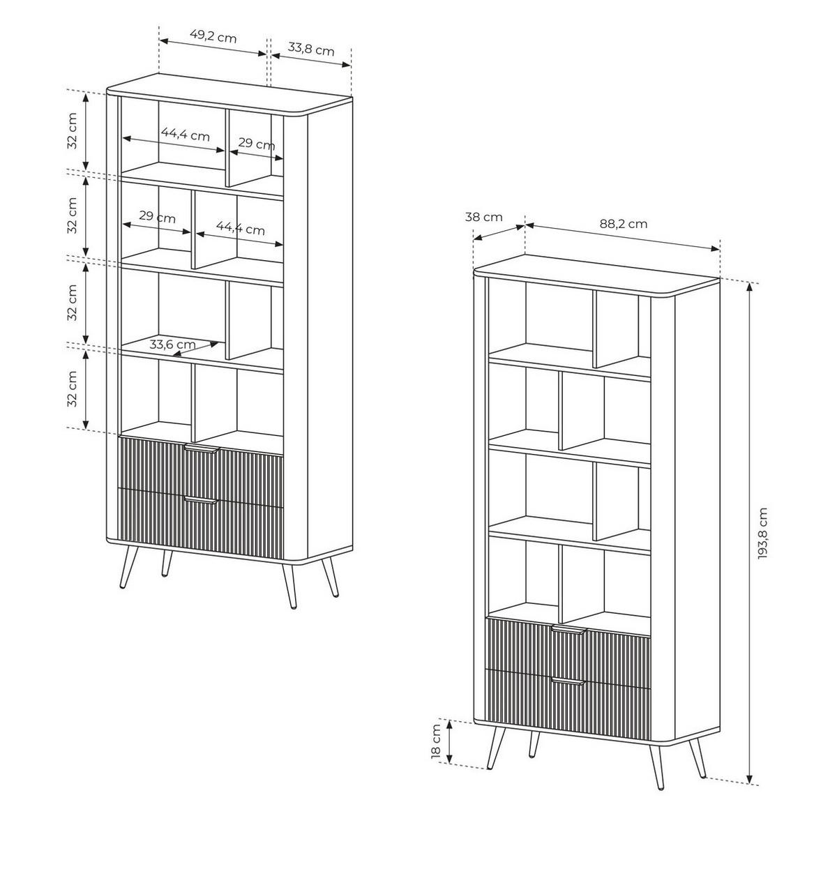 REGAL 88 cm Brando mit Schubladen, Beige, Beine - Beige/Goldfarben, Holz/Metall (88/194/38cm) - Emporius