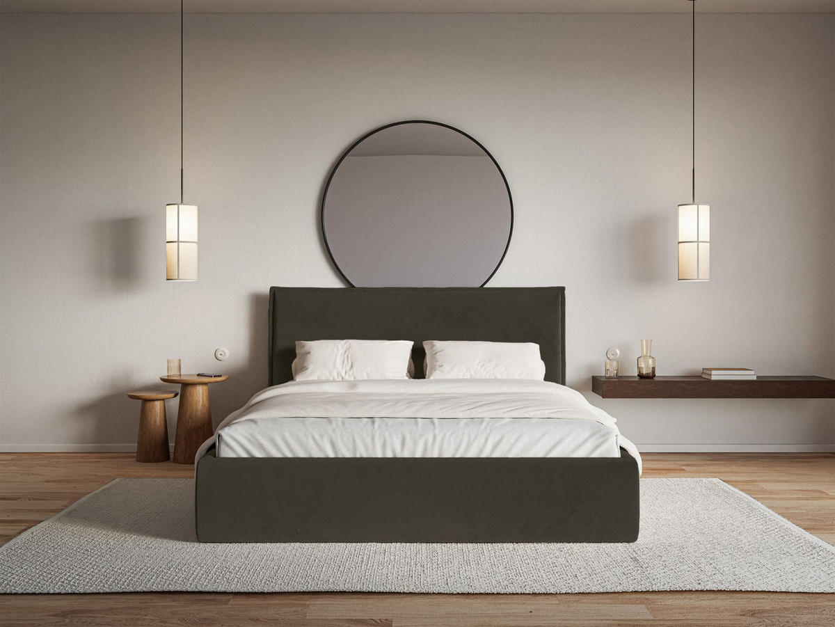 POLSTERBETT Softie Slim Dunkelgrün Velours 160x200 - Dunkelgrün, Textil (160/200cm) - Selsey