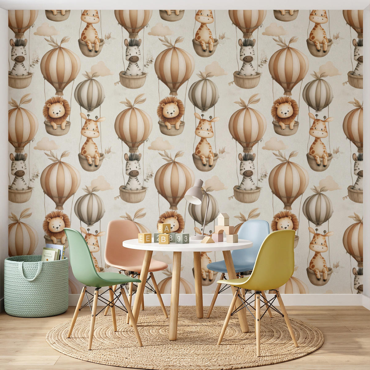 KINDERTAPETE - Safari - Heißluftballons - Taupe - 260x220 cm - Beige, Papier (260/220cm) - OnlyWow