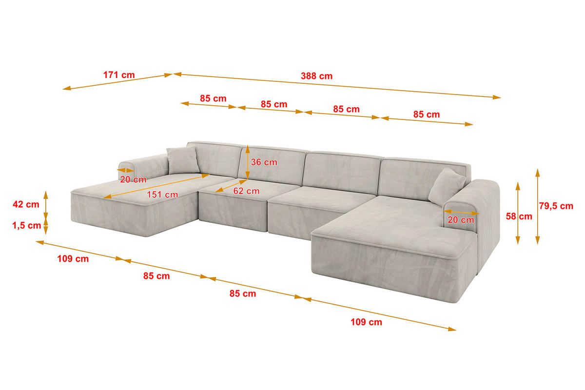 WOHNLANDSCHAFT IREA-U2-v3 - 388x171x79 cm Hellbraun - Hellbraun, Holzwerkstoff/Textil (388/79/171cm) - ALTDECOR