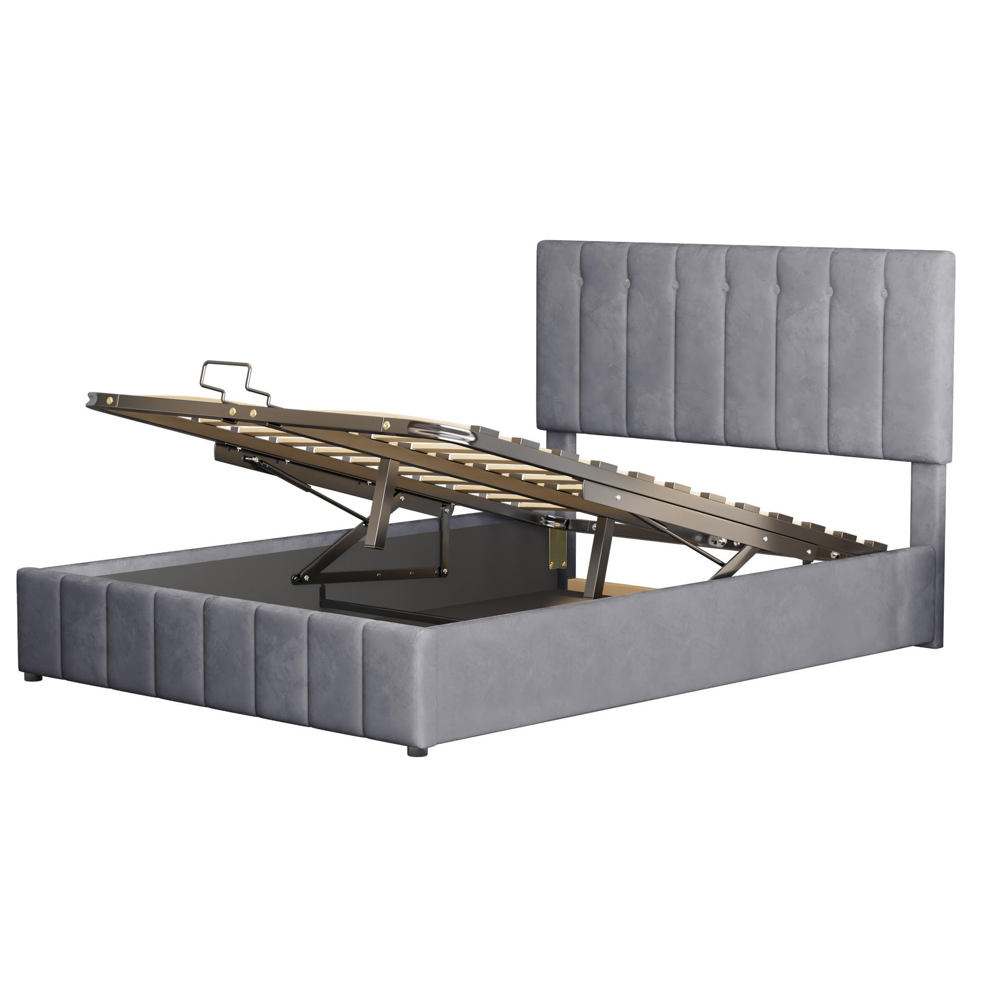 POLSTERBETT 140x200 Hydraulisch Stauraum Kopfteil Samtstoff Grau - Grau, Holzwerkstoff - FLIEKS