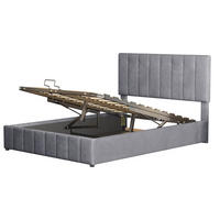 POLSTERBETT 140x200 Hydraulisch Stauraum Kopfteil Samtstoff Grau - Grau, Holzwerkstoff - FLIEKS