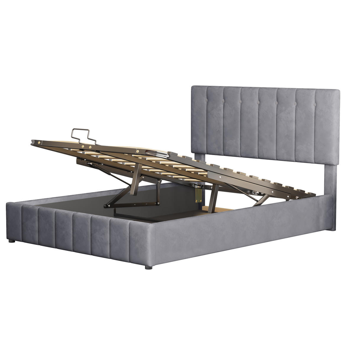 POLSTERBETT 140/200 cm grau mit hydraulischem Stauraum und höhenverstellbarem Kopfteil - Grau, Textil (140/200cm) - OKWISH