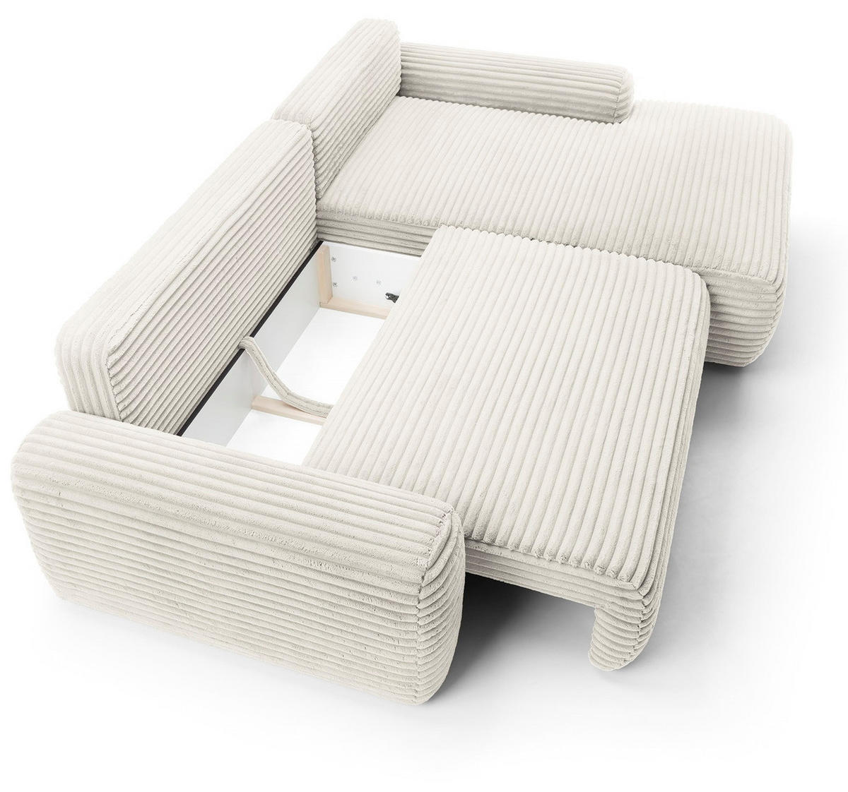 ECKSOFA 260 cm Cantara mit Cordstoff, Bettkasten, Rechts, Creme - Creme, Holz (162/264cm) - Emporius