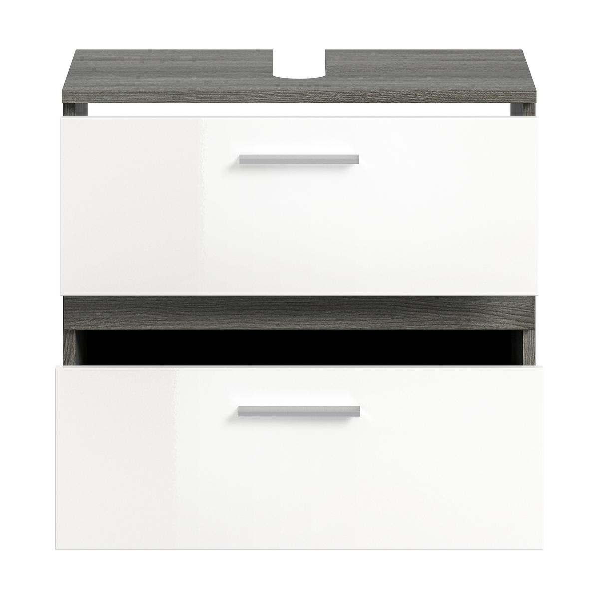 WASCHBECKENUNTERSCHRANK Blake Bad in Rauchsilber Nb. und weiß hochglanz B/H/T: 60x57x34 cm - Silberfarben, Holz (60/57/34cm)