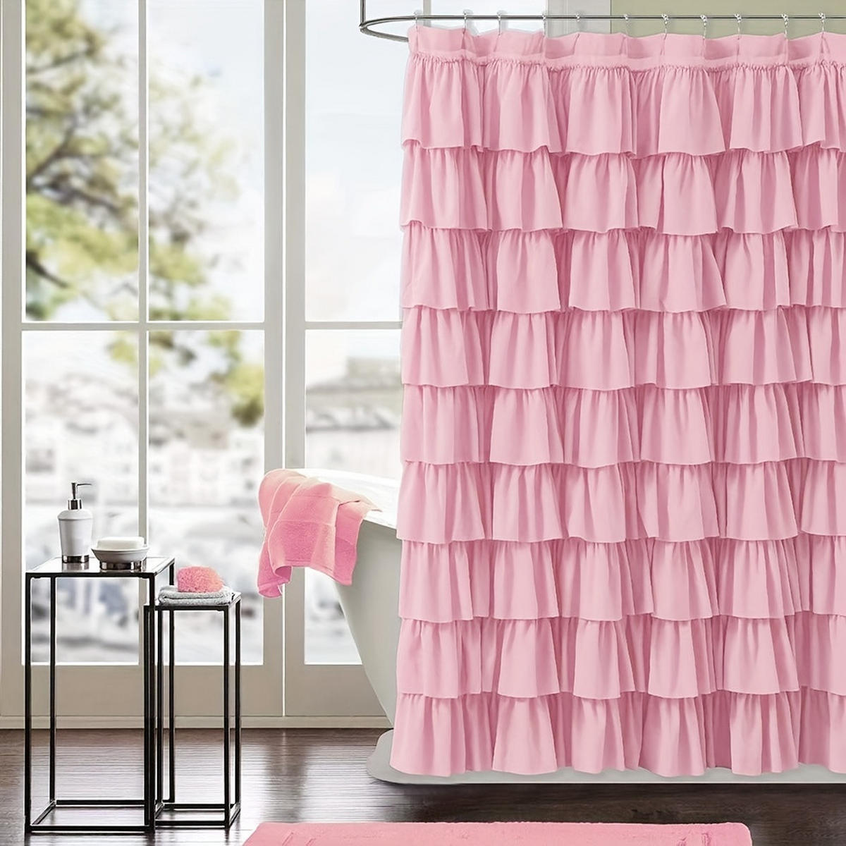 DUSCHVORHANG Polyester 180 cm waschbar Badezimmer - Pink, Textil (180/180cm) - MCBOSON