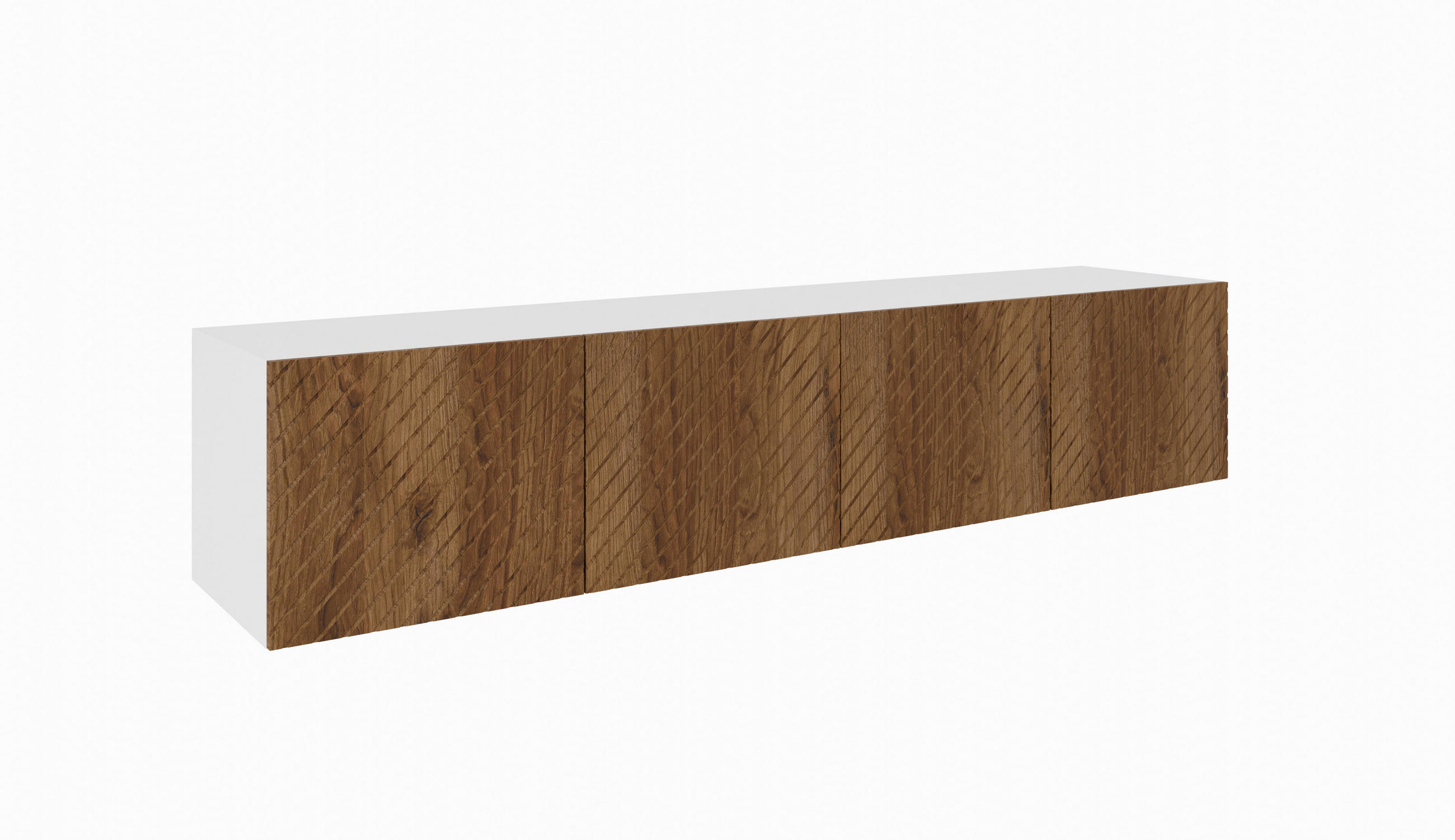 Meblini Tv-Schrank Weiß, Wildeiche 200x41x40 cm