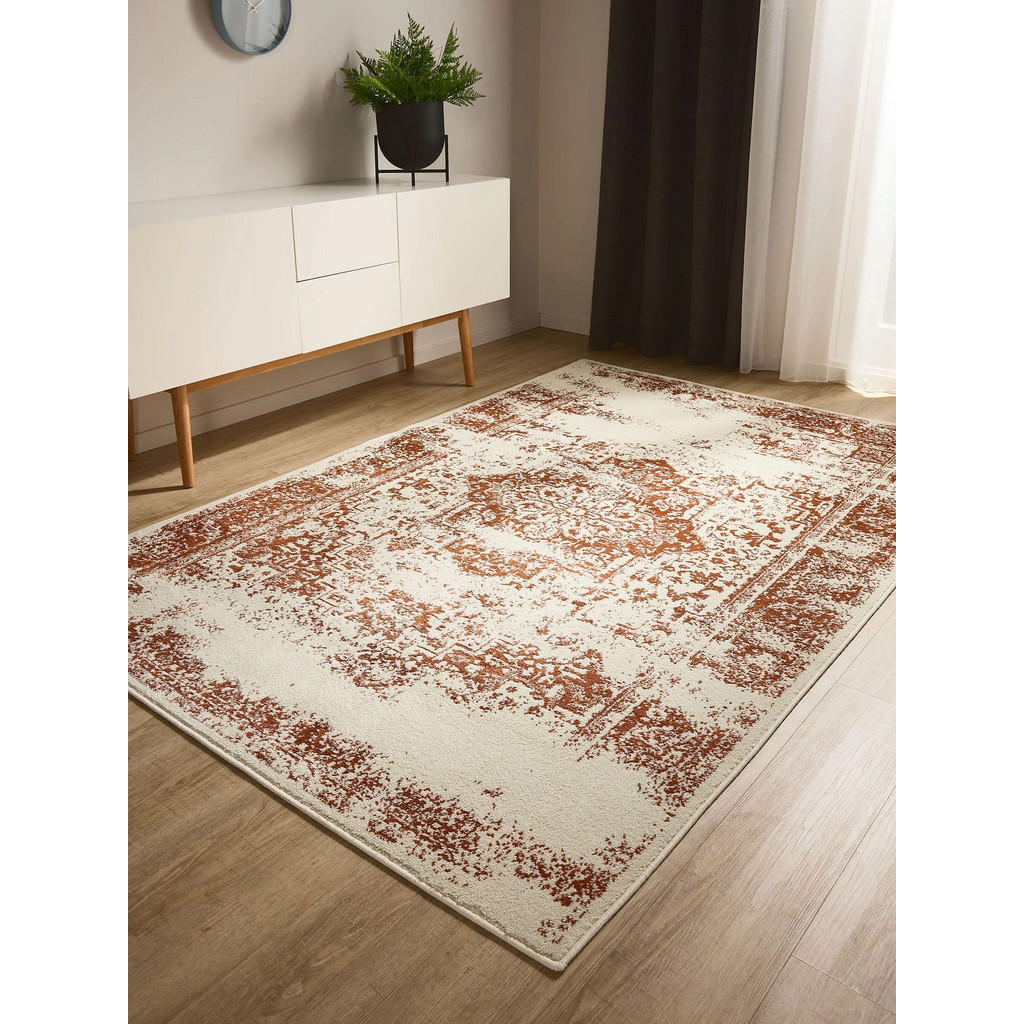 Thumbnail - benuta Vintage-Teppich, Creme, Orange, Kunststoff, Vintage, Rechteckig, 160x230 cm, Oeko-Tex® Standard 100, für Fußboden...