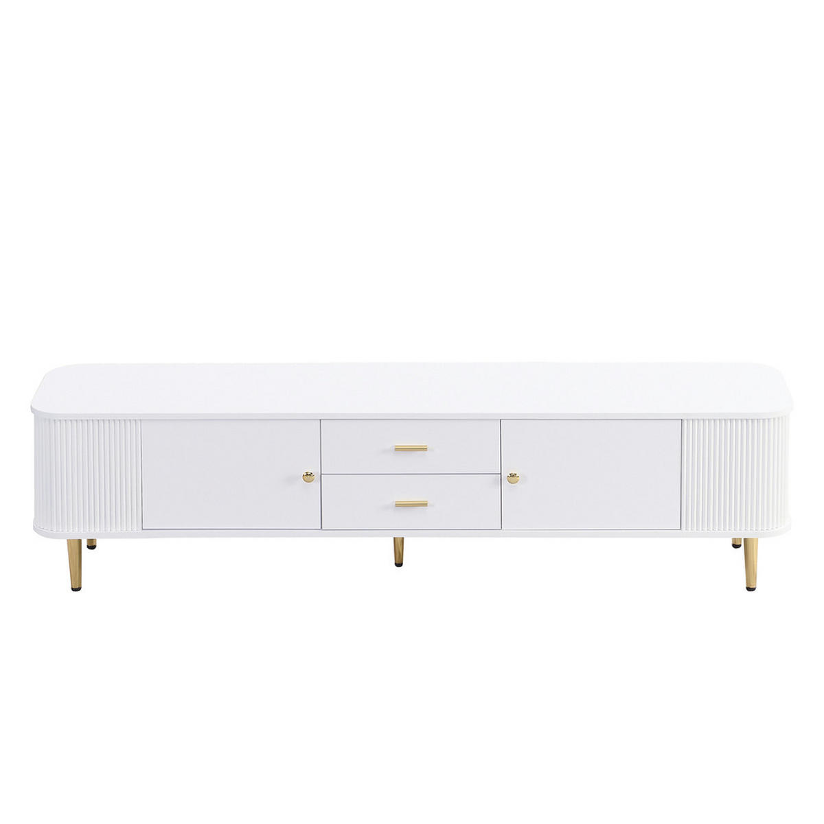 TV-SCHRANK Weiß goldene Griffe & Beine geschwungene Ecken Schubladen - Weiß, Holz (40.64/34.29/57.15cm) - FLIEKS