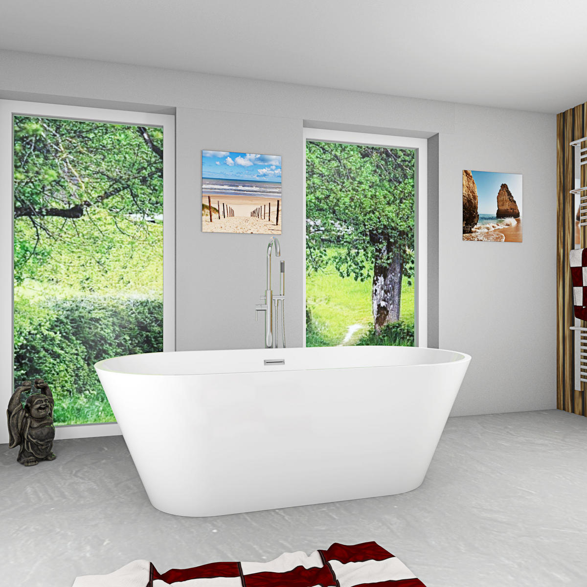 FREISTEHENDE Badewanne Wanne F01 170x80cm mit Armatur AF02 - Weiß, Glas/Kunststoff (80/58/170cm) - AcquaVapore by Sandra Jentho