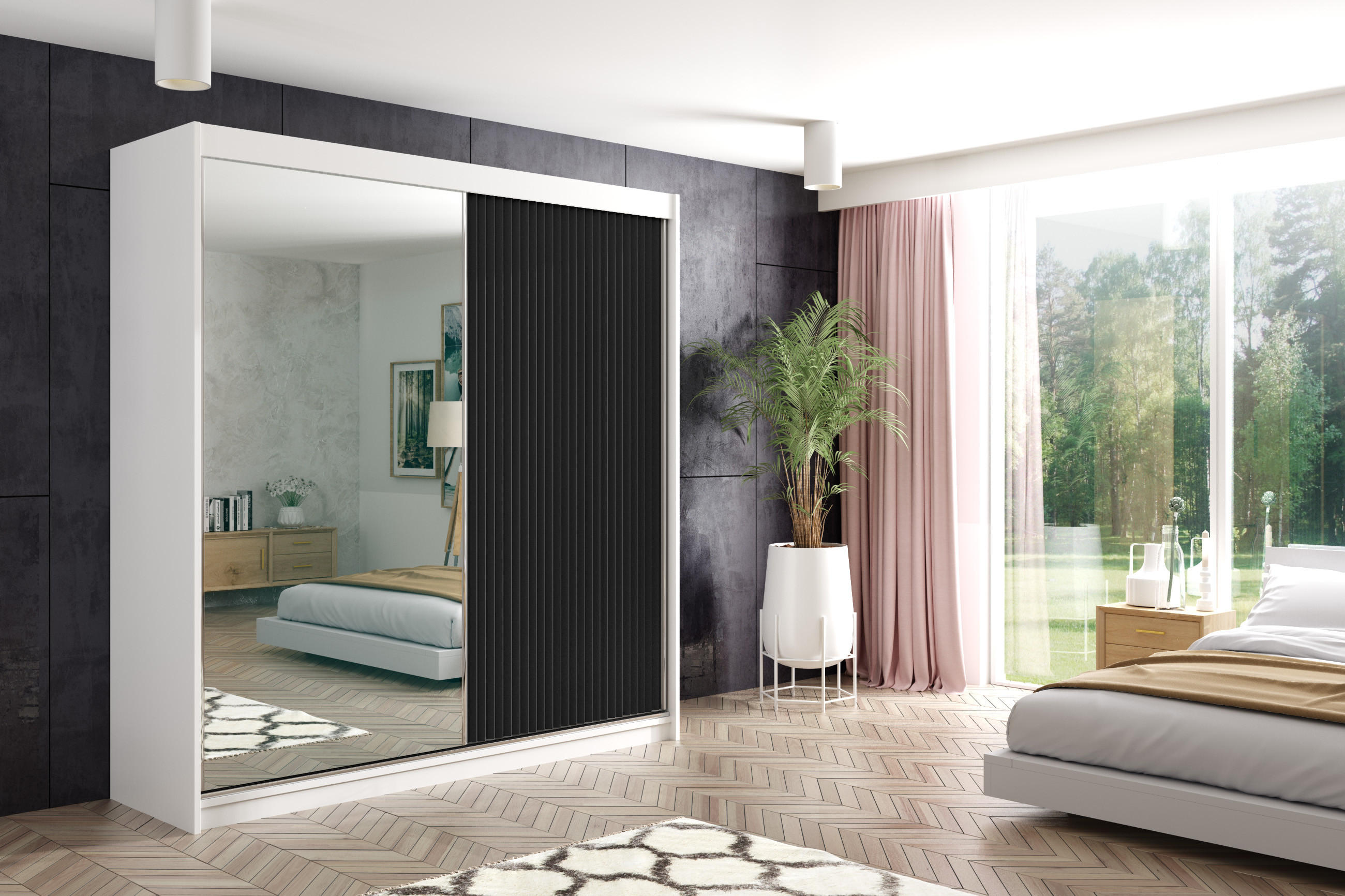 KLEIDERSCHRANK RYFLO - 200 - Weiß|Schwarz - Schwarz/Weiß, Holzwerkstoff (200/215/61cm) - ALTDECOR