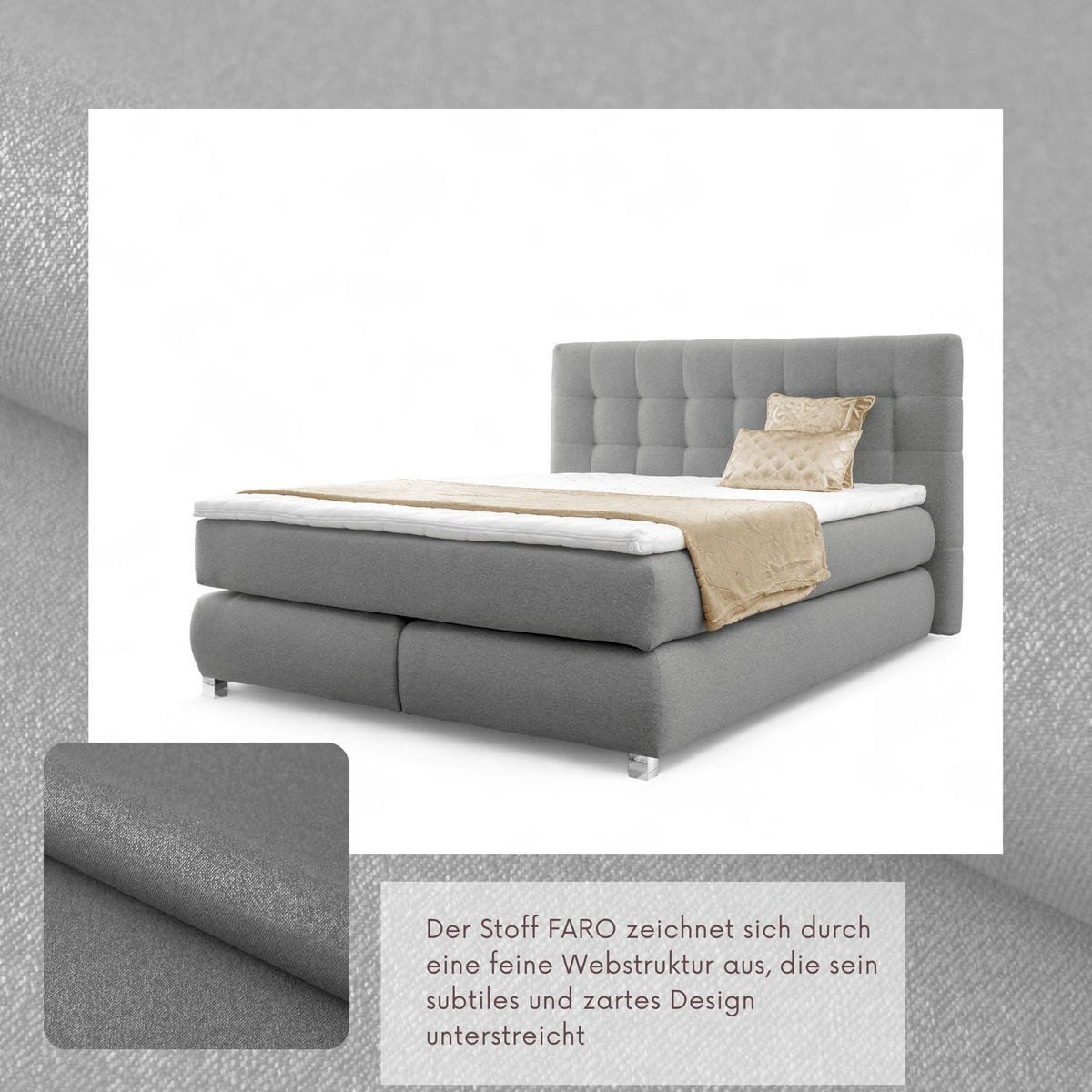 BOXSPRINGBETT Ben mit Pocketmatratze und Bonellmatratze inkl. Topper - Grau, Textil (220/200cm) - AN-Moebel 4u