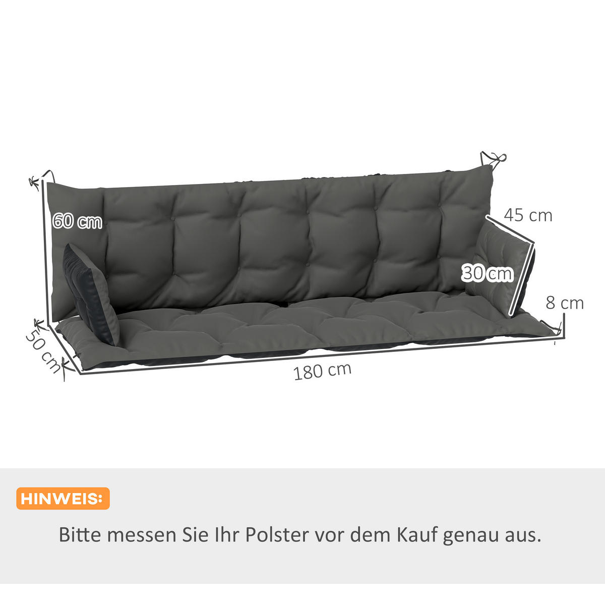 BANKAUFLAGE 3 Sitzer 180x110x8 cm - Dunkelgrau, Kunststoff (110/8/180cm) - Outsunny