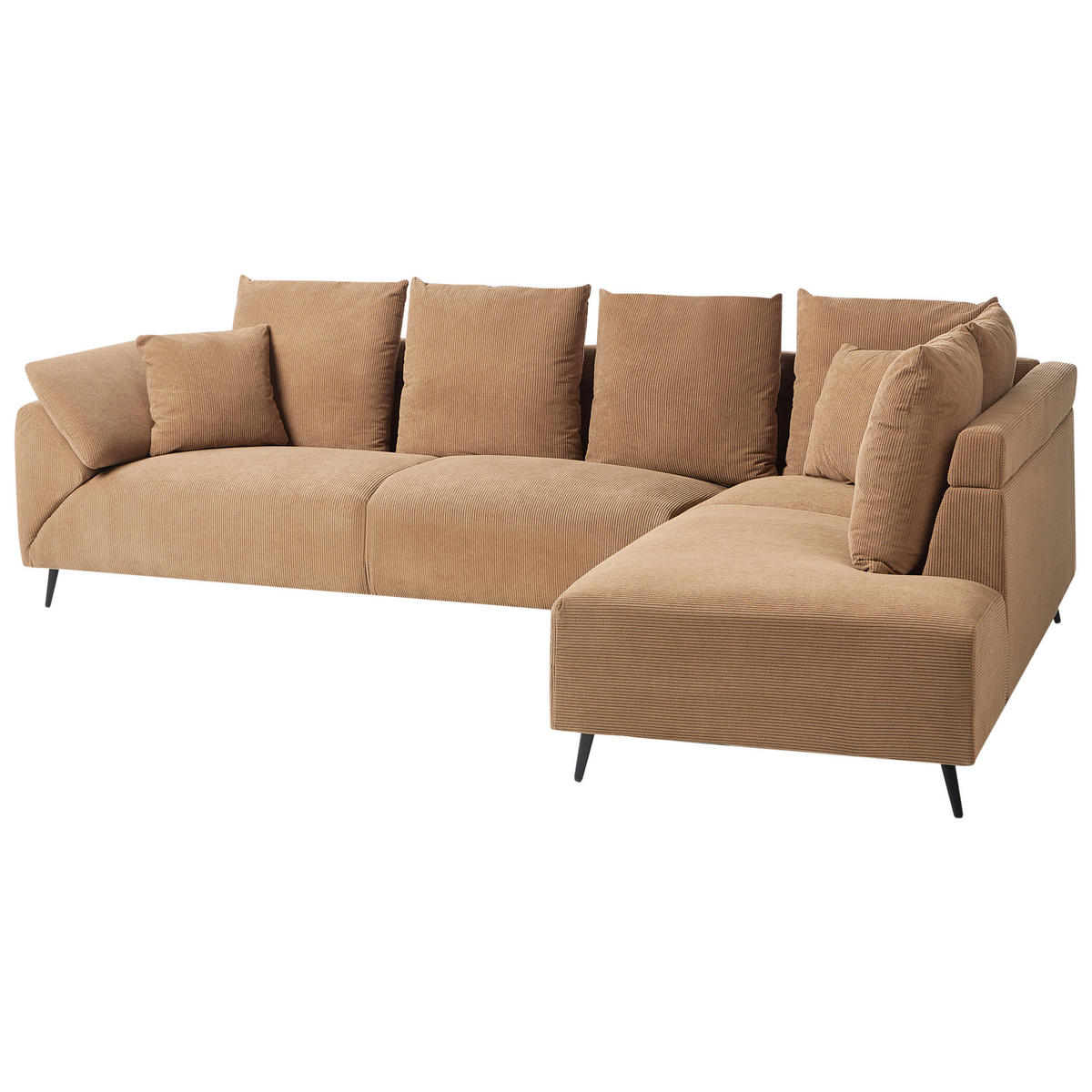 ECKSOFA 4-Sitzer Cord Braun linksseitig Lunner - Schwarz/Braun, Textil (266/180cm) - Beliani