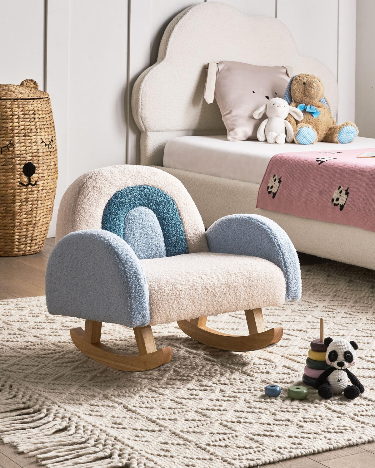 KINDERSCHAUKELSTUHL Cremeweiß Ombo - Blau/Braun, Textil (44/48/53cm) - Beliani