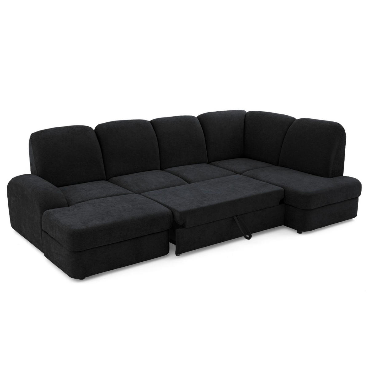 ECKSOFA VIBE U Rechts mit Schlaffunktion 129x263 Chenille Anthrazit - Anthrazit/Schwarz, Holz/Kunststoff (186/102/280cm) - Muffo
