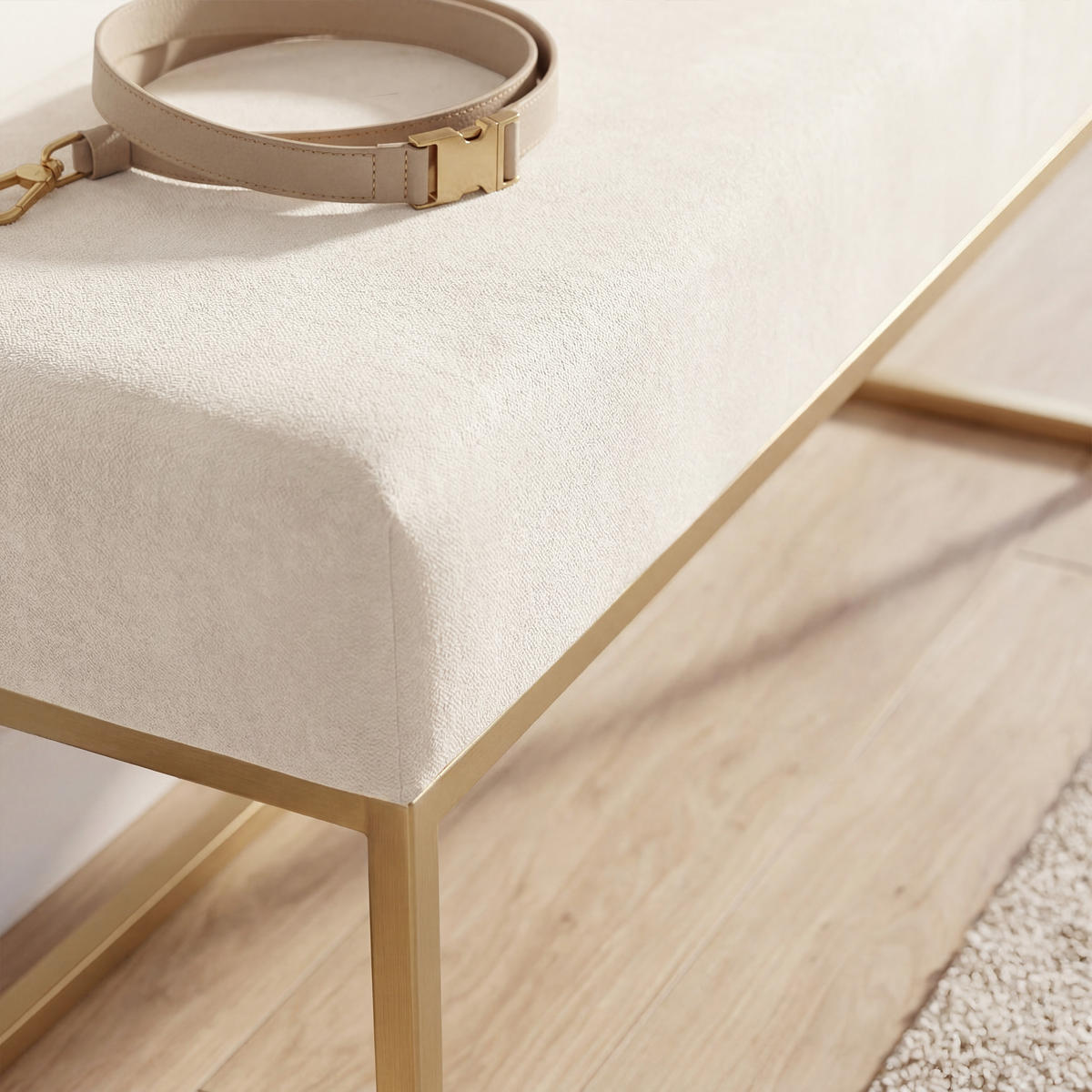 POLSTERBANK PURE 90 cm, Metallgestell, Goldfarben / Creme - Goldfarben/Creme, Textil/Metall (90/44/30cm) - Idohome