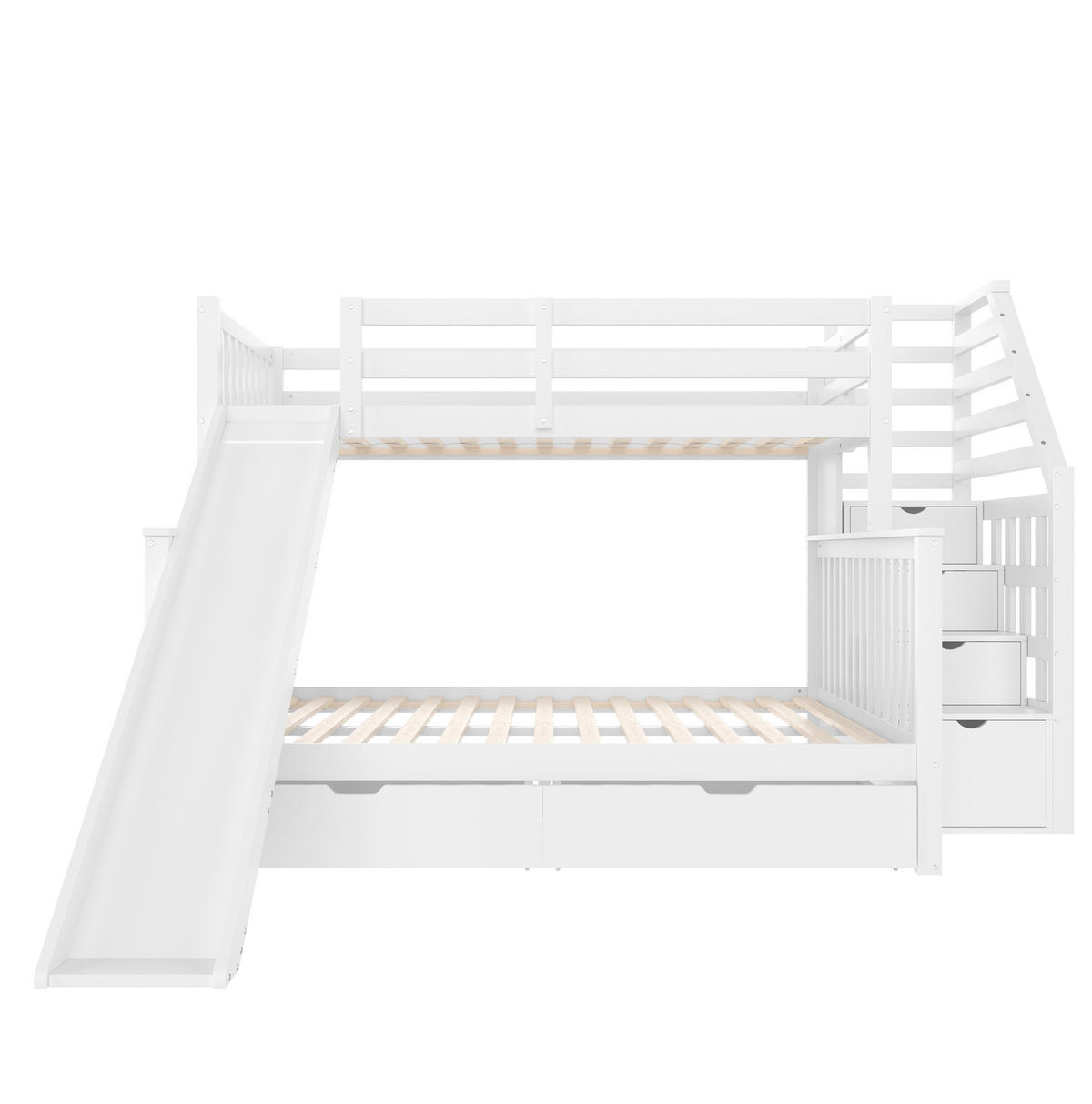 ETAGENBETT aus Kiefer und MDF 90x200 / 140x200 cm Antikweiß mit Rutsche, Schubladen und Stauraum - Weiß, Holzwerkstoff (90/200cm) - Modfu