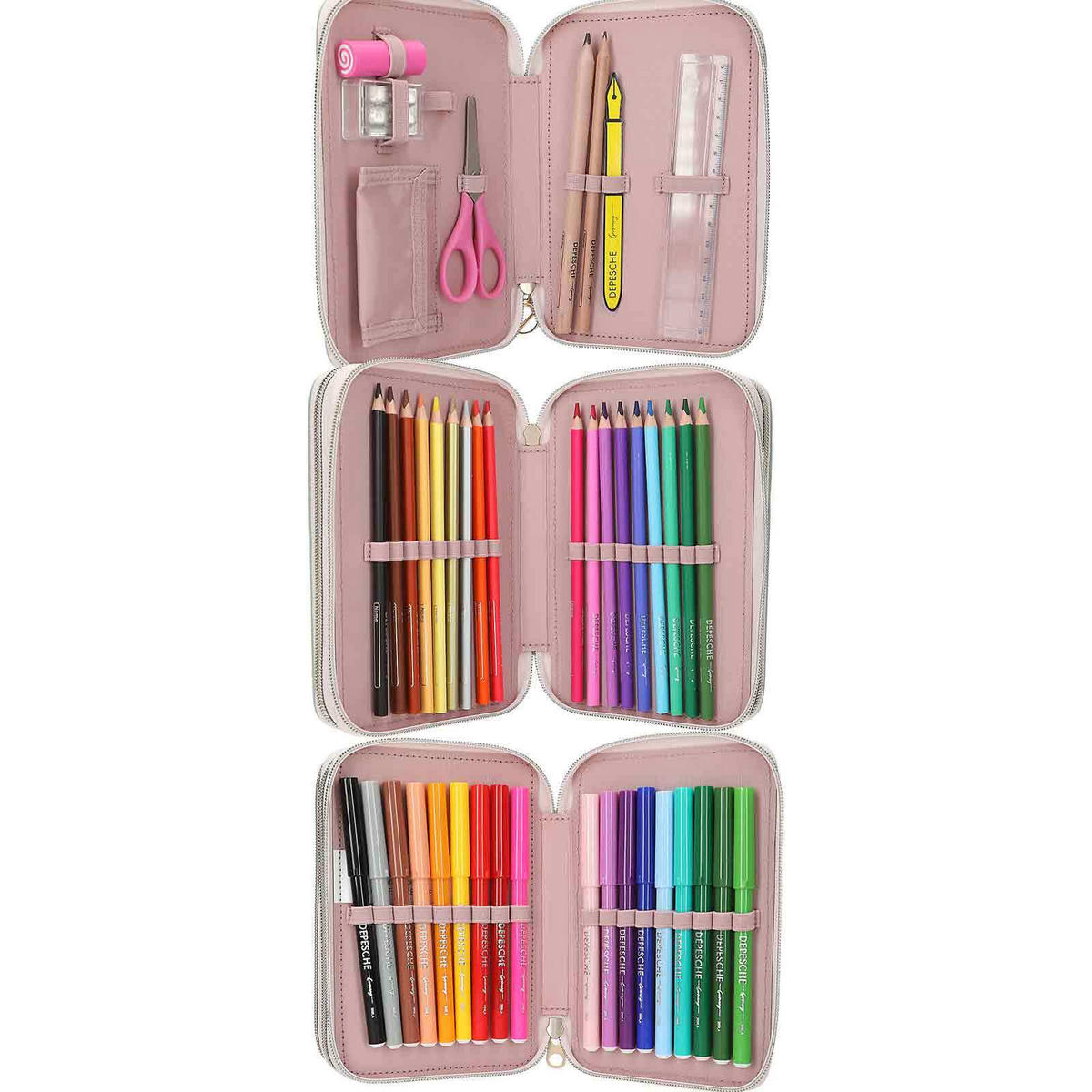 3-FACH FEDERTASCHE MIT STICKEREI SUMMER FEELING INKL. STIFTE TOPModel grün 7,5 x 13 x 20 cm - Grün, Kunststoff (13/20/7.5cm) - Depesche Germany