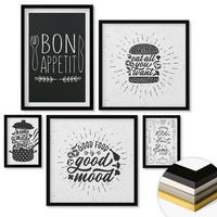 WANDBILDER 5er-Set - 50x50 cm & 20x30 cm & 40x60 cm Schwarzer Rahmen - Grafiken, Lebensmittel, kulinarische Slogans - Schwarz, Kunststoff (40/60cm) - ArtPrintCave