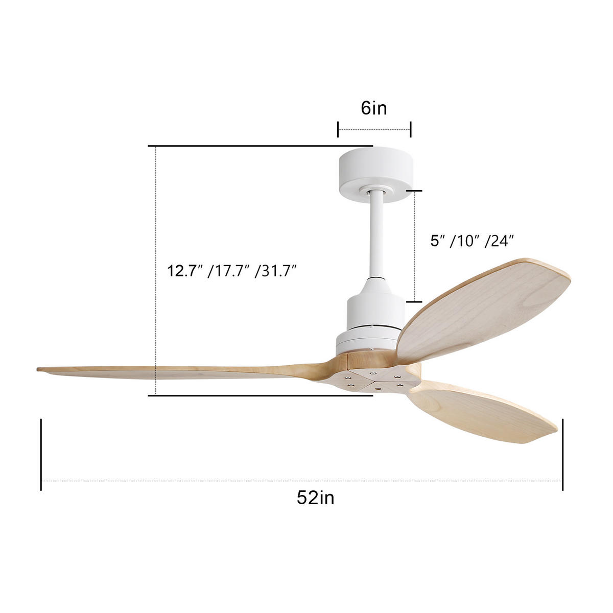 DECKENVENTILATOR 52Zoll Ohne Licht Holzflügel Fernbedienung - Weiß, Kunststoff (132/132/34.5cm) - CASIVA