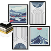 WANDBILDER 4er-Set - 50x50 cm & 40x60 cm Schwarzer Rahmen - Abstrakte Berglandschaften - Schwarz, Kunststoff (50/50cm) - ArtPrintCave