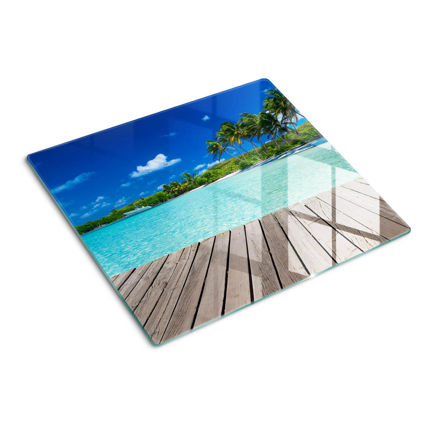 GLASPLATTE 60x52 cm Tropischer Strand - Grün, Glas (60/0.4/52cm) - TULUP