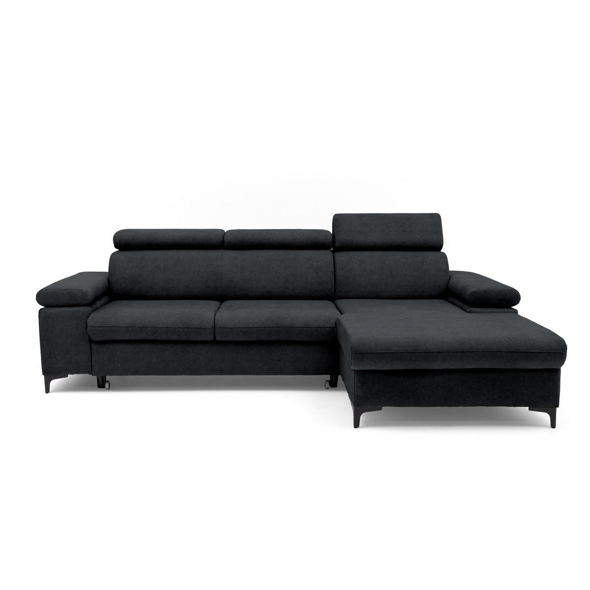 ECKSOFA MAVIC L Rechts mit Schlaffunktion Velours Graphit - Graphitfarben/Schwarz, Glas/Holz (257/176cm) - Muffo
