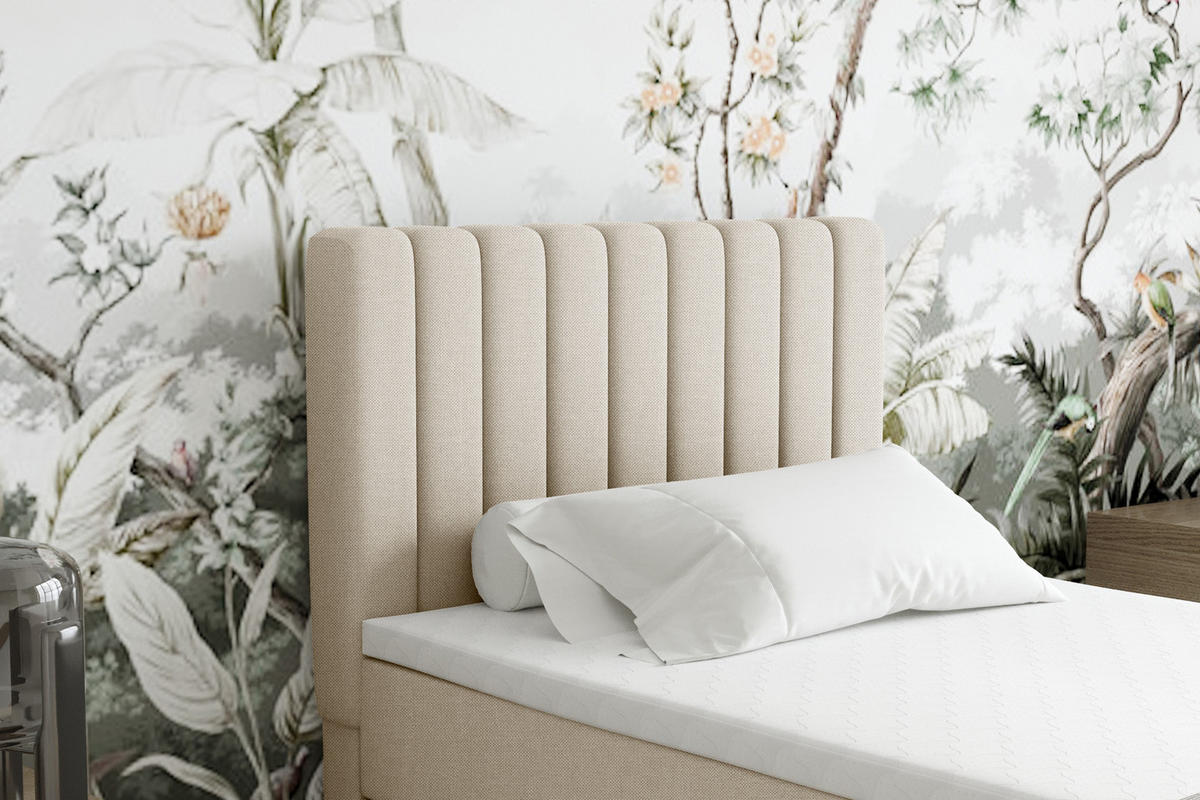 BOXBETT Everest 90 x 200 cm Einzelbett mit hochwertiger Bonell-Matratze und Topper - Beige, Holz (90/200cm) - Panda Möbel