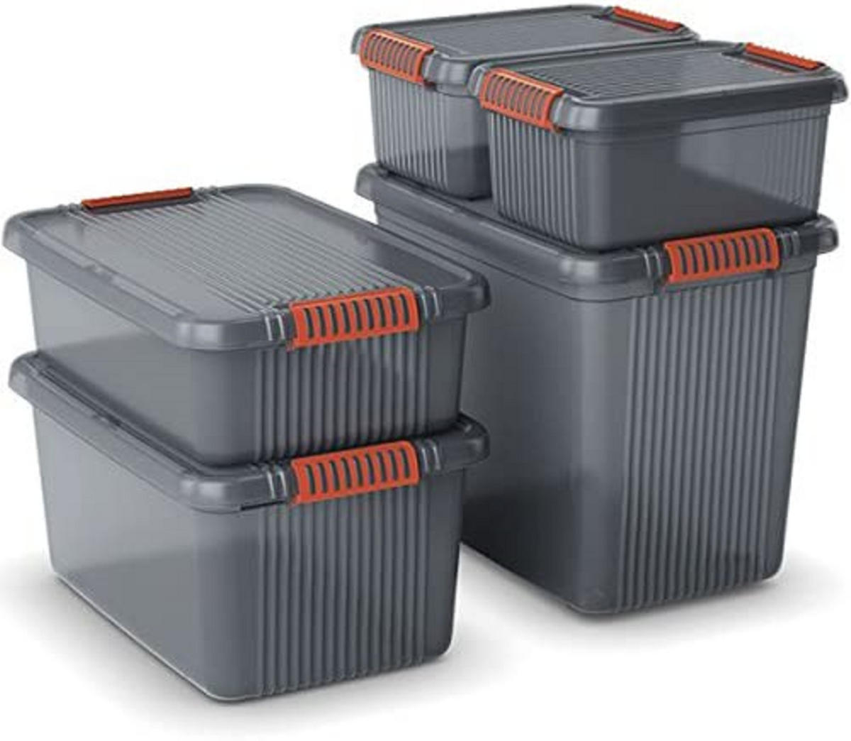 AUFBEWAHRUNGSBEHÄLTER 2er-Set mehrzweck MANATEE mit Deckel HxBxT 39x59x28cm 42 Liter Grau/Orange - Grau, Kunststoff (59/28/39cm) - PROREGAL