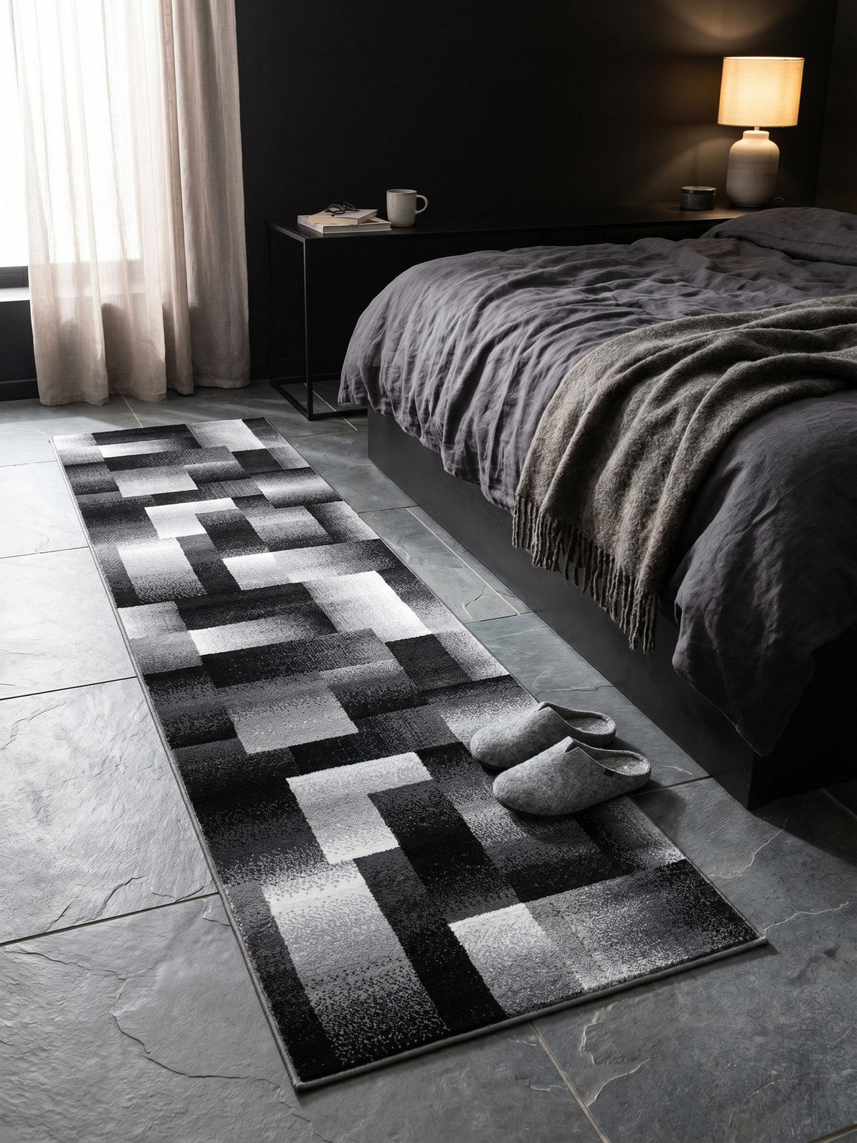 TEPPICH Kurzflor ASPEN in Schwarz, abstrakt kariert, 80 x 150 cm - Schwarz, Textil (80/150cm) - KADIMA DESIGN