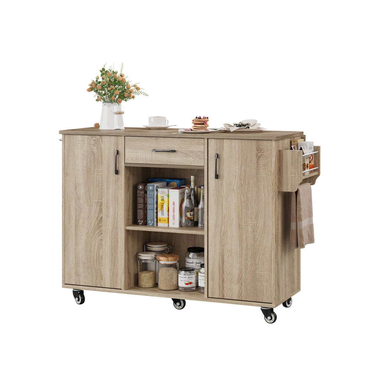 KÜCHENWAGEN mit klappbarer Arbeitsplatte 120 cm Natural - Naturfarben, Holz (67.5/92.8/136.5cm) - Beauniv